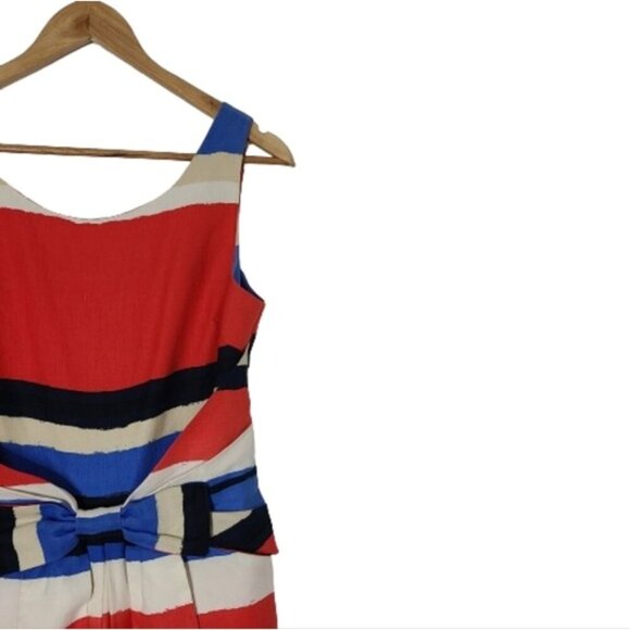 KATE SPADE Jillian Linen Blend Striped Bow-Waist Midi Dress Women's Size 6 - Picture 7 of 16